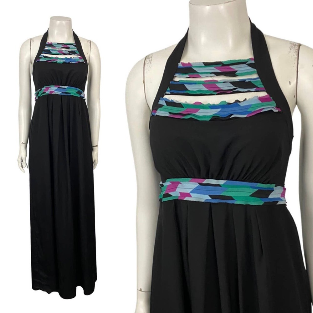 BCBG Black Halter Top Maxi Dress with Cutouts / XS *